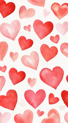 Canvas Print - Cute watercolor hearts in red and pink create a soft blush backdrop, perfect for a cheerful Valentines Day vibe.