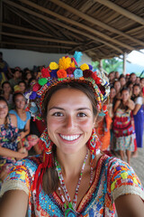 Wall Mural - Selfie with traditional clothing from another culture