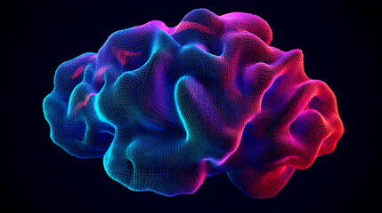 A fractal-inspired digital illustration of a human brain with glowing plexus lines, forming a grid-like pattern that expands outward in a fractal design