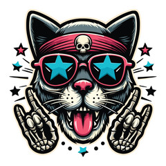 Wall Mural - Rock star Cat skull head mascot vector