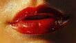 © raja - Close-up of Glossy Red Lips with Golden Shimmer