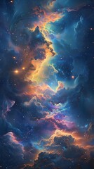 Poster - Starry Night Sky with Clouds and Cosmic Dust.