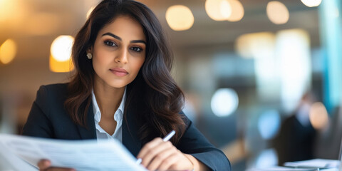 Wall Mural - young indian business woman sitting in the office