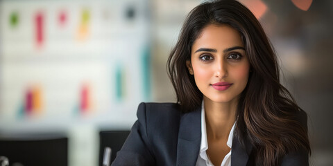 Wall Mural - young indian business woman sitting in the office