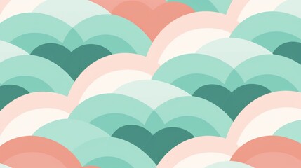 Wall Mural - This design features a geometric pattern with wavy arcs in calming pastel teal shades, perfect for trendy backgrounds