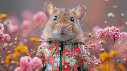 Colorful Floral Jacket Mouse on Purple Background