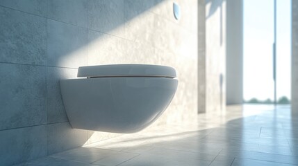 Fototapete - 3D rendering of a modern toilet bowl in a restroom interior