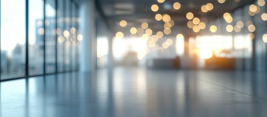 Poster - 3D rendering of a blurred empty office space with abstract light bokeh in the interior background