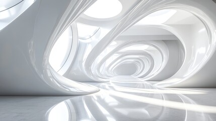 Poster - Abstract architectural background featuring a white interior with circular elements 3D rendering