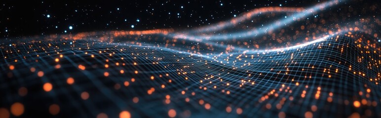Leinwandbilder - 3D illustration featuring a black abstract background with a high tech network cyberspace grid and a starry outer space texture