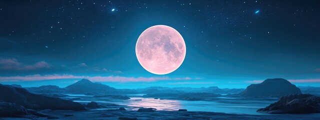 Poster - 3D cartoon rendering featuring a full moon