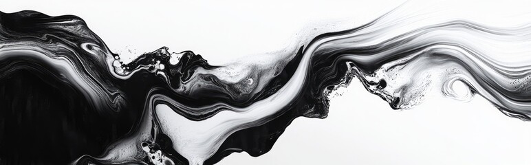 Aufkleber - Abstract flow acrylic and watercolor flow marble blot painting in a 3D cartoon rendering Black and white color wave horizontal texture background
