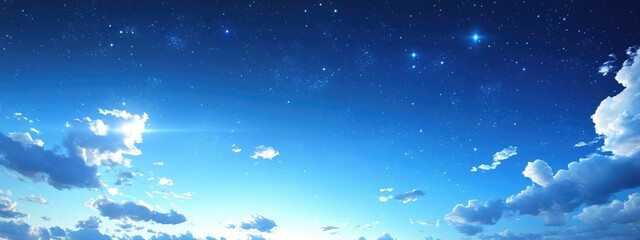 Poster - Night blue sky long exposure view with stars and mixed clouds in a 3D cartoon rendering