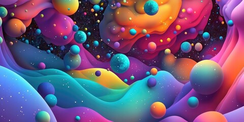 Poster - Abstract cosmic background in a seamless colorful pattern rendered in 3D cartoon style