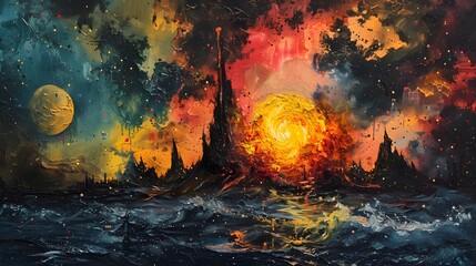 Canvas Print - Abstract Cosmic Landscape Painting.