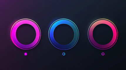 Poster - Progress indicators, including load or download and upload icons for websites, vector circular graphs, circle loaders, and speed or percentage status bars, designed with neon gradients for web pages.