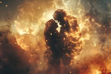 Poster - Passionate Couple Silhouette in a Blaze of Glory.