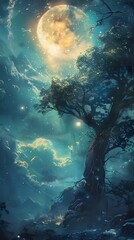 Wall Mural - Mystical Forest Under the Moonlight.