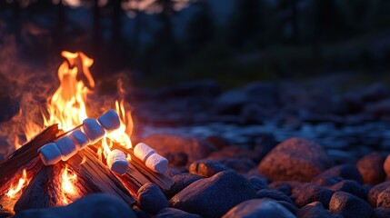 Marshmallows Roasting Over a Campfire