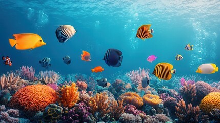 Wall Mural - Colorful Fish and Coral Reef Underwater.