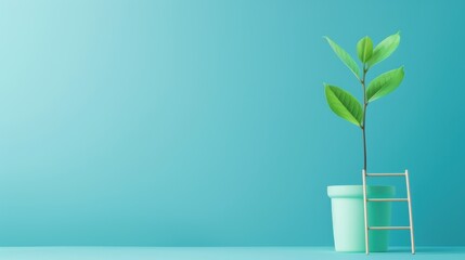 Poster - A conceptual image depicting growth in business, with a ladder symbolizing ascent and elevation. The scene includes ample copy space for adding text or graphics, ideal for illustrating business
