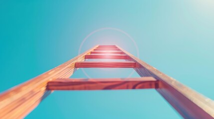 Poster - A symbolic depiction of business growth, with a ladder stretching upwards against a clear sky, symbolizing ascent and achievement. The photograph includes spacious copy space, suitable for showcasing