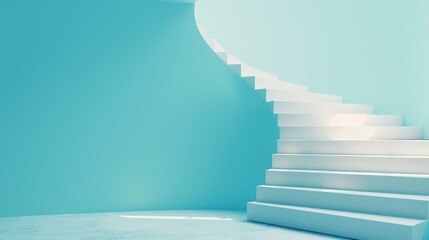 Poster - An abstract representation of business growth and achievement, featuring a staircase ascending upwards, symbolizing elevation and progress. The image offers generous copy space for customization,