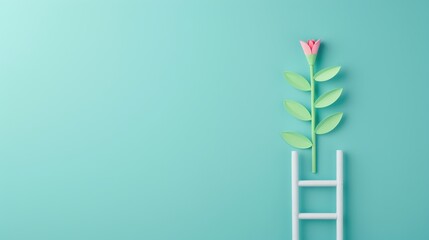 Poster - A conceptual representation of business growth and success, with a graph showing upward progress and a ladder symbolizing ascent. The image provides ample copy space for incorporating