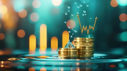 Poster - A compelling stock photo depicting financial success and business growth, with charts showing a surge and swell. The image provides ample copy space for customization.