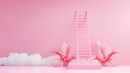 Poster - An abstract image depicting a ladder ascending upwards, symbolizing business advancement and progress, against a minimalist backdrop suitable for adding customized content.
