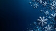 © jex - Dark blue background with falling snowflakes and stars, perfect for a Christmas banner, poster, or greeting card template. Flat vector illustration for a winter holiday design.
