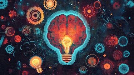Poster - abstract symmetrical pattern representing brain development concepts such as e learning studying gea