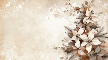 Christmas tree artwork in beige and brown tones featuring an abstract floral design on a soft beige backdrop