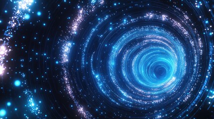 Poster - Dark retro futuristic neon abstract background featuring a cosmic 3D starry sky with glowing galaxies and blue circular patterns
