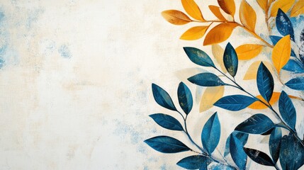 Poster - Card design featuring a design space with a white background and artistic leaves integrated into the layout
