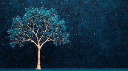 A serene tree against a textured blue background, symbolizing peace and harmony in nature. Perfect for nature-themed designs.