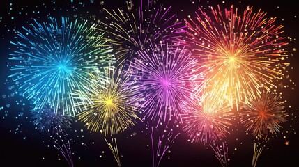 Colorful fireworks bursting in the night sky creating a sparkling background for celebrations such as holidays birthdays and anniversaries A vivid illustration of festive joy