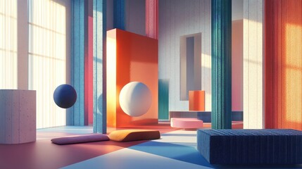 Poster - Abstract interior design showcasing a modern aesthetic Architectural backdrop illustrated in a detailed 3D rendering