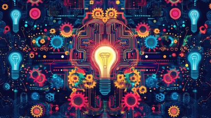 Poster - abstract symmetrical pattern representing brain development concepts such as e learning studying gea