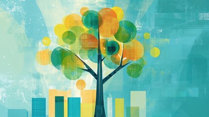 Poster - Abstract tree illustration suitable for architectural collages and appliques