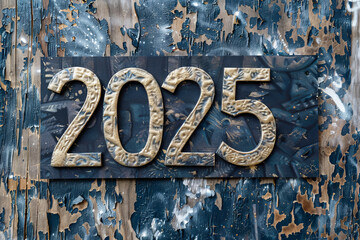 Wall Mural - 2025 numbers new year greeting card, color, trendy celebrate banner, cozy, cute eve poster, bright