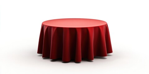 Poster - Round table featuring a red tablecloth Isolated illustration set against a white background 3D rendering