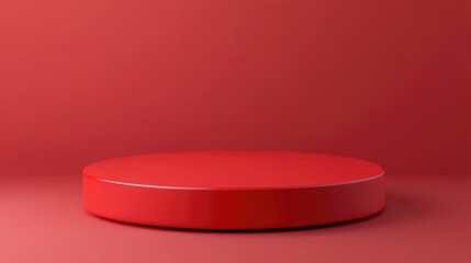 Aufkleber - Red pedestal on red background in side view Platform for design display Product promotion stand 3D rendering