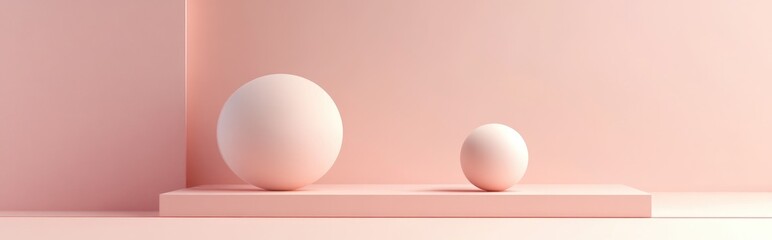 Poster - Minimalist abstract composition featuring geometric shapes on a soft pink cream background 3D rendering