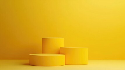Poster - 3D yellow cylinder podium against a minimal studio backdrop Abstract geometric shape illustration render for showcasing seasonal products