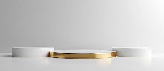 Poster - Empty podiums of varying heights on a white background for product display Ideal for marketing and advertising purposes 3D rendering
