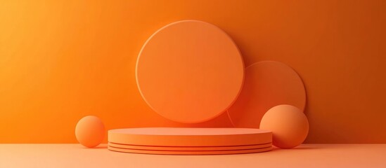 Aufkleber - Abstract orange geometric shape podium for product presentation against an orange backdrop 3D rendering