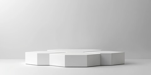 Aufkleber - Minimalist 3D hexagon podium in white and gray tones Abstract geometric shape rendering Ideal display for cosmetic and beauty fashion products