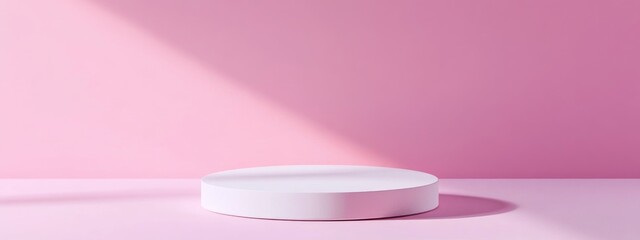 Poster - Round white pedestal for product display mockup against a pink background 3D rendering