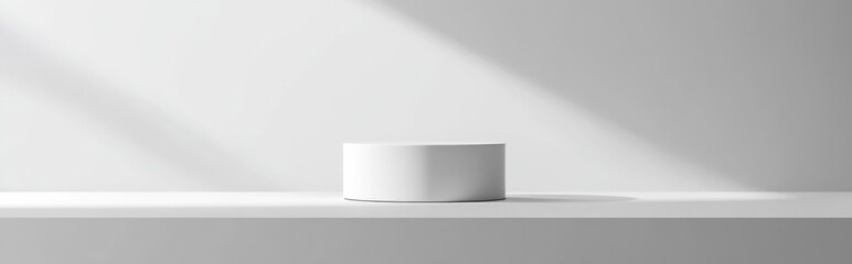 Poster - White cylindrical display with abstract minimal geometric podium for product packaging mock up presentation on a cosmetic stage pedestal in a studio background 3D rendering